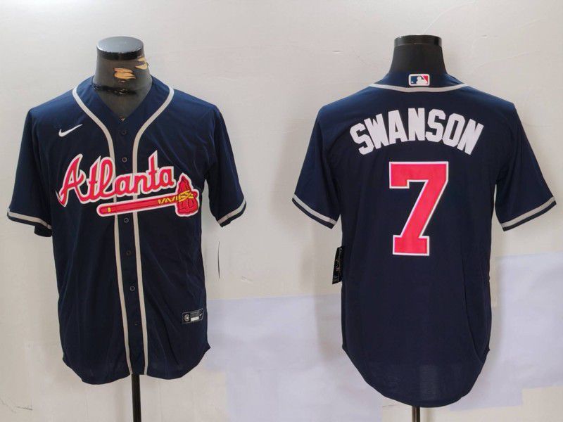 Men Atlanta Braves #7 Swanson Blue Game 2024 Nike MLB Jersey style 902